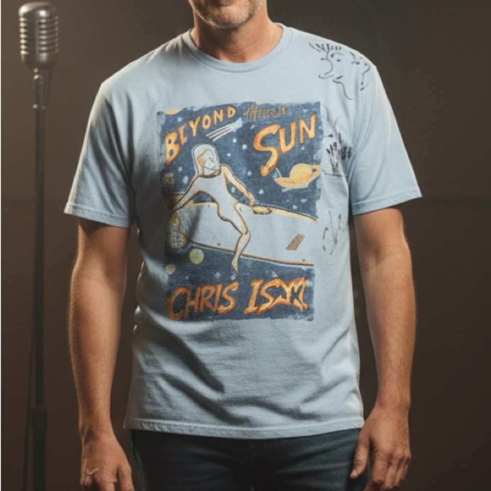 RARE! Signed Chris Isaak Lt Blue Beyond the Sun 2011 Concert Tour T Shirt US XL